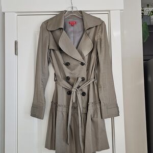 ELLE Women's Khaki Double-Breasted Peplum Trench Coat Jacket,